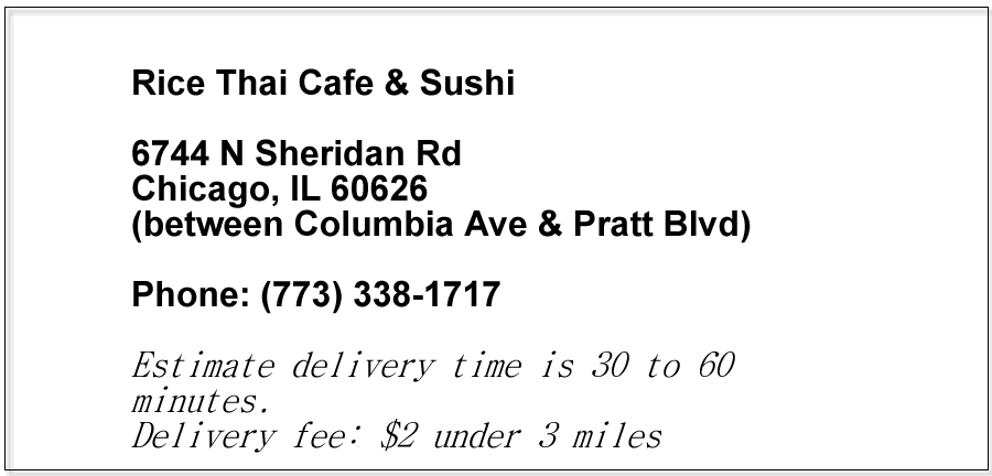 Rice Thai Cafe Chicago Menu Rice Thai Cafe Chicago Menu